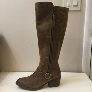 Born Brown Leather Tall Riding Boots Block Heel 8M Double Zipper Buckle Western